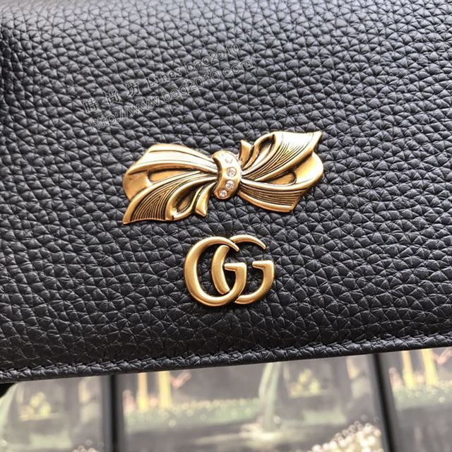 Gucci包 古馳女包 524293黑皮拼粉皮 金屬蝴蝶結 Gucci鏈條斜挎小包  gudj1322